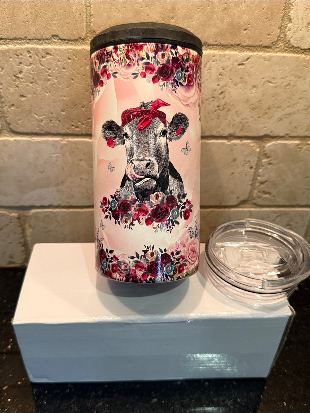 Pink Floral 'Just a Girl Who Loves Cows' Multi-use Cup and Holder